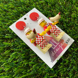 Hot Dog Vendor Brick Character Dangle Earrings - Featuring a Glittery Red Top!