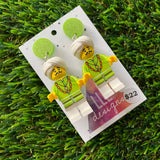 Snake Charmer Brick Character Dangle Earrings - Featuring a Glittery Light Green Top!