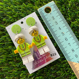 Snake Charmer Brick Character Dangle Earrings - Featuring a Glittery Light Green Top!