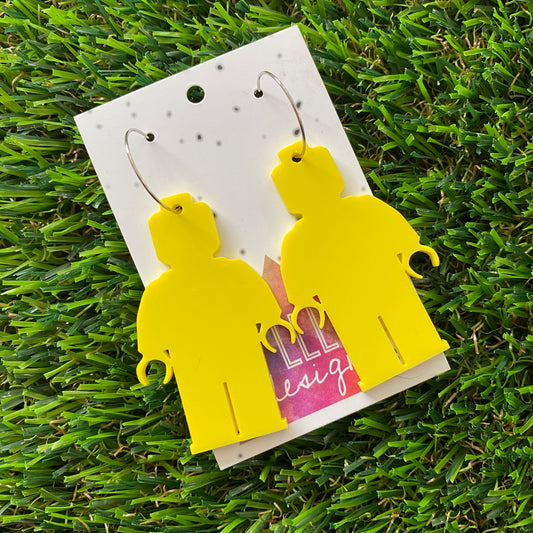 Yellow Brick Man Hoop Earrings (Large) - Featuring Silver Hoops!