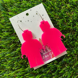 Hot Pink Brick Man Hoop Earrings (Large) - Featuring Silver Hoops!