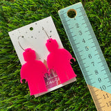 Hot Pink Brick Man Hoop Earrings (Large) - Featuring Silver Hoops!