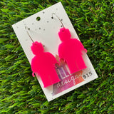 Hot Pink Brick Man Hoop Earrings (Medium) - Featuring Silver Hoops!