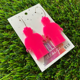 Hot Pink Brick Man Hoop Earrings (Medium) - Featuring Silver Hoops!