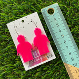 Hot Pink Brick Man Hoop Earrings (Medium) - Featuring Silver Hoops!