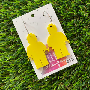 Yellow Brick Man Hoop Earrings (Medium) - Featuring Silver Hoops!