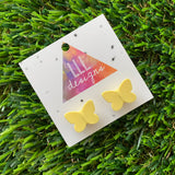 Yellow Butterfly Brick Style Studs Earrings - Butterfly Studs - Brick Stud Earrings!