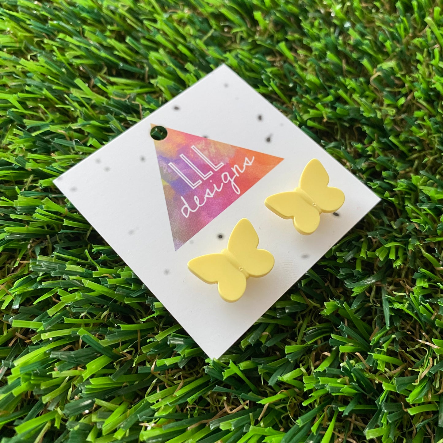 Yellow Butterfly Brick Style Studs Earrings - Butterfly Studs - Brick Stud Earrings!