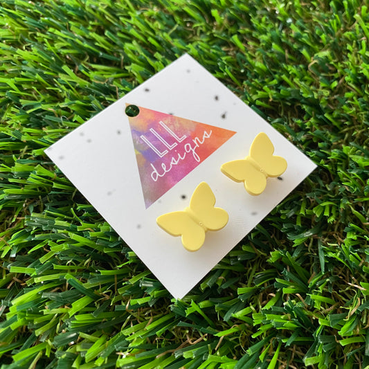 Yellow Butterfly Brick Style Studs Earrings - Butterfly Studs - Brick Stud Earrings!