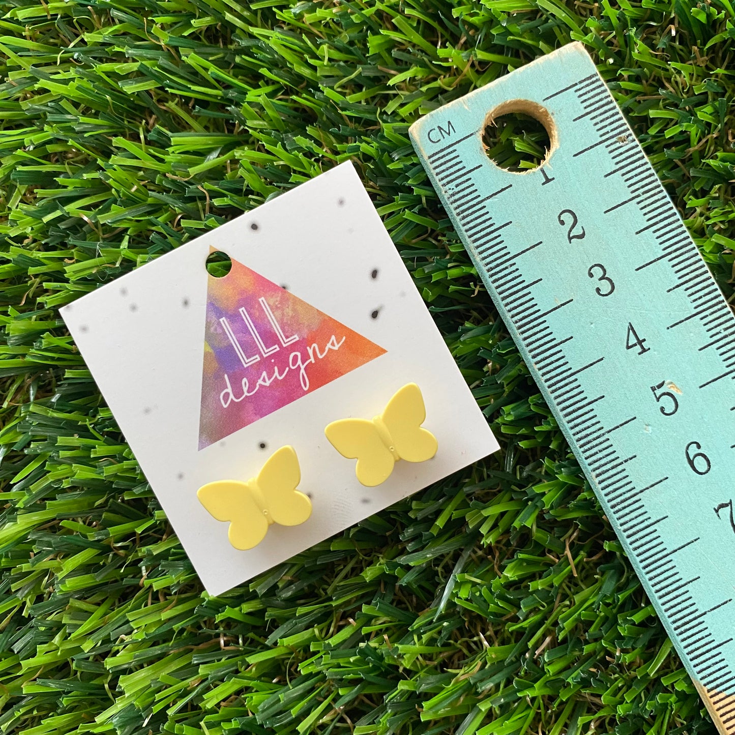 Yellow Butterfly Brick Style Studs Earrings - Butterfly Studs - Brick Stud Earrings!