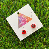 Lady Bug and Lady Beetle Brick Tile Style Stud Earrings - Insect Studs - Brick Stud Earrings!