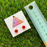 Lady Bug and Lady Beetle Brick Tile Style Stud Earrings - Insect Studs - Brick Stud Earrings!