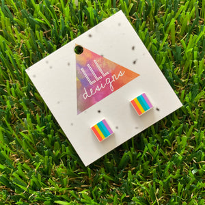 Rainbow Pride Flag Brick Tile Style Stud Earrings - Brick Stud Earrings!