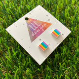 Rainbow Pride Flag Brick Tile Style Stud Earrings - Brick Stud Earrings!