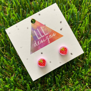 Strawberry Brick Tile Style Studs Earrings - Fruit Studs - Brick Stud Earrings!