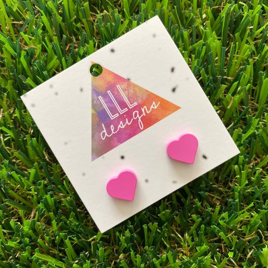 Pink Heart Brick Tile Style Studs Earrings - Brick Stud Earrings!