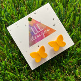 Orange Butterfly Brick Tile Style Studs Earrings - Butterfly Studs - Brick Stud Earrings!