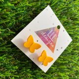 Orange Butterfly Brick Tile Style Studs Earrings - Butterfly Studs - Brick Stud Earrings!