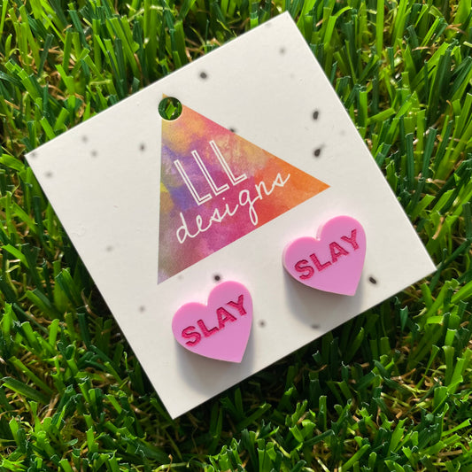 Pink SLAY Studs - Hand Painted Stud Earrings!