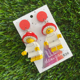 Magical Mushroom Girl Brick Character Earrings - Featuring Glittery Red Top!