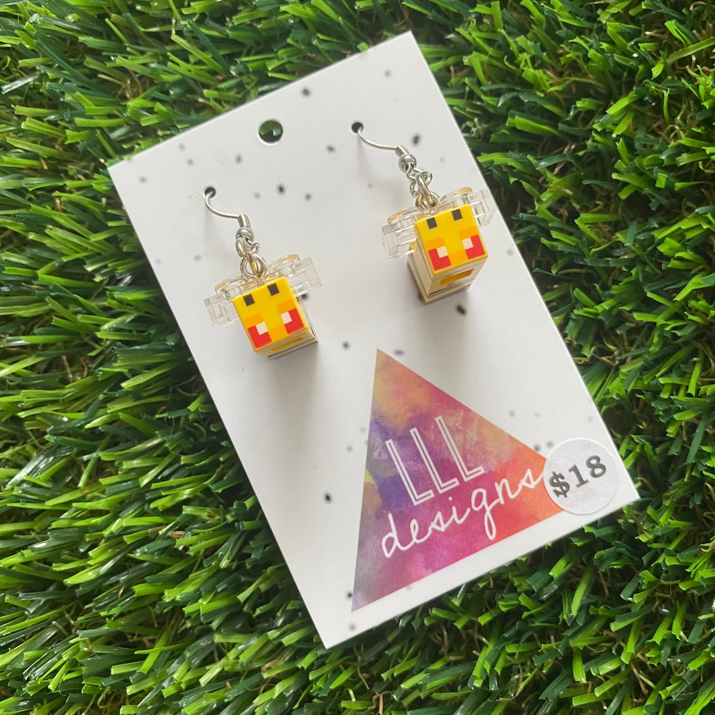 Brick Bees with Red Eyes - Featuring Surgical Stainless Steel Silver Hook Top!