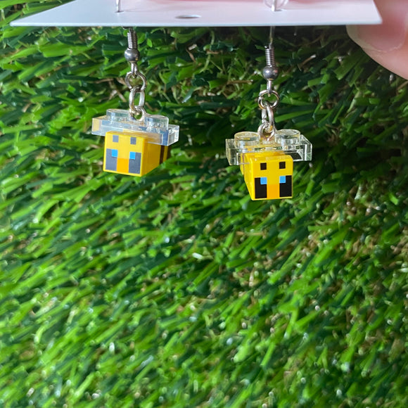 Brick Bees with Blue Eyes - Featuring Surgical Stainless Steel Silver Hook Top!