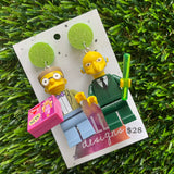 Power-plant Guy & Assistant Brick Character Dangle Earrings - Featuring Glittery Light Green Top!