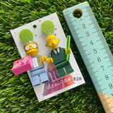 Power-plant Guy & Assistant Brick Character Dangle Earrings - Featuring Glittery Light Green Top!