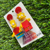 Cartoon Brother and Sister Brick Character Dangle Earrings - Featuring Glittery Red Top!