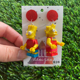 Cartoon Brother and Sister Brick Character Dangle Earrings - Featuring Glittery Red Top!