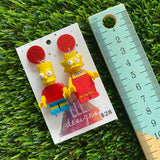 Cartoon Brother and Sister Brick Character Dangle Earrings - Featuring Glittery Red Top!