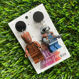 Guardian Duo Brick Character Dangle Earrings - Featuring Black Top!