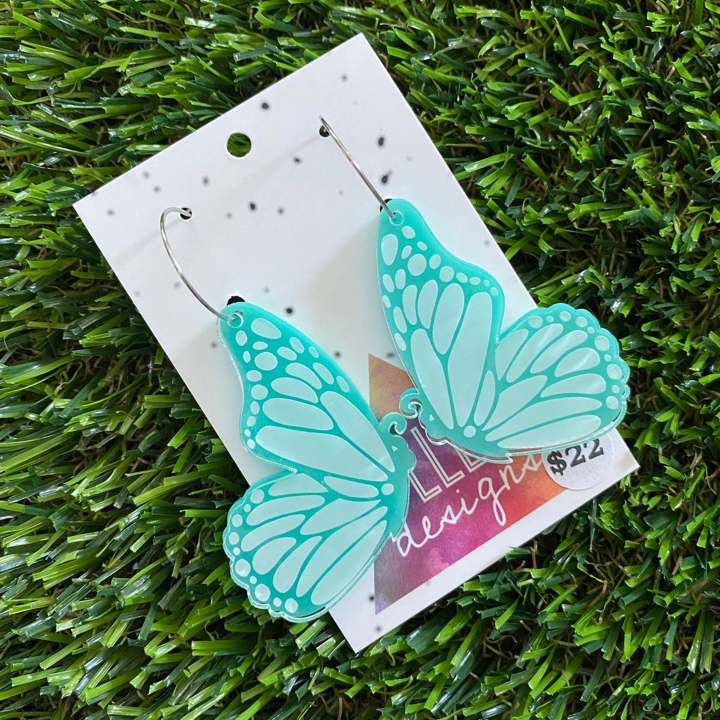 Butterfly Hoops - Mint Double Stacked Butterflies with Silver Hoops!