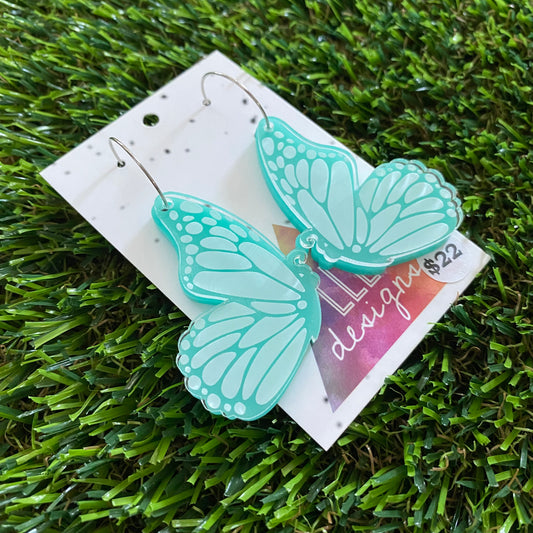 Butterfly Hoops - Mint Double Stacked Butterflies with Silver Hoops!