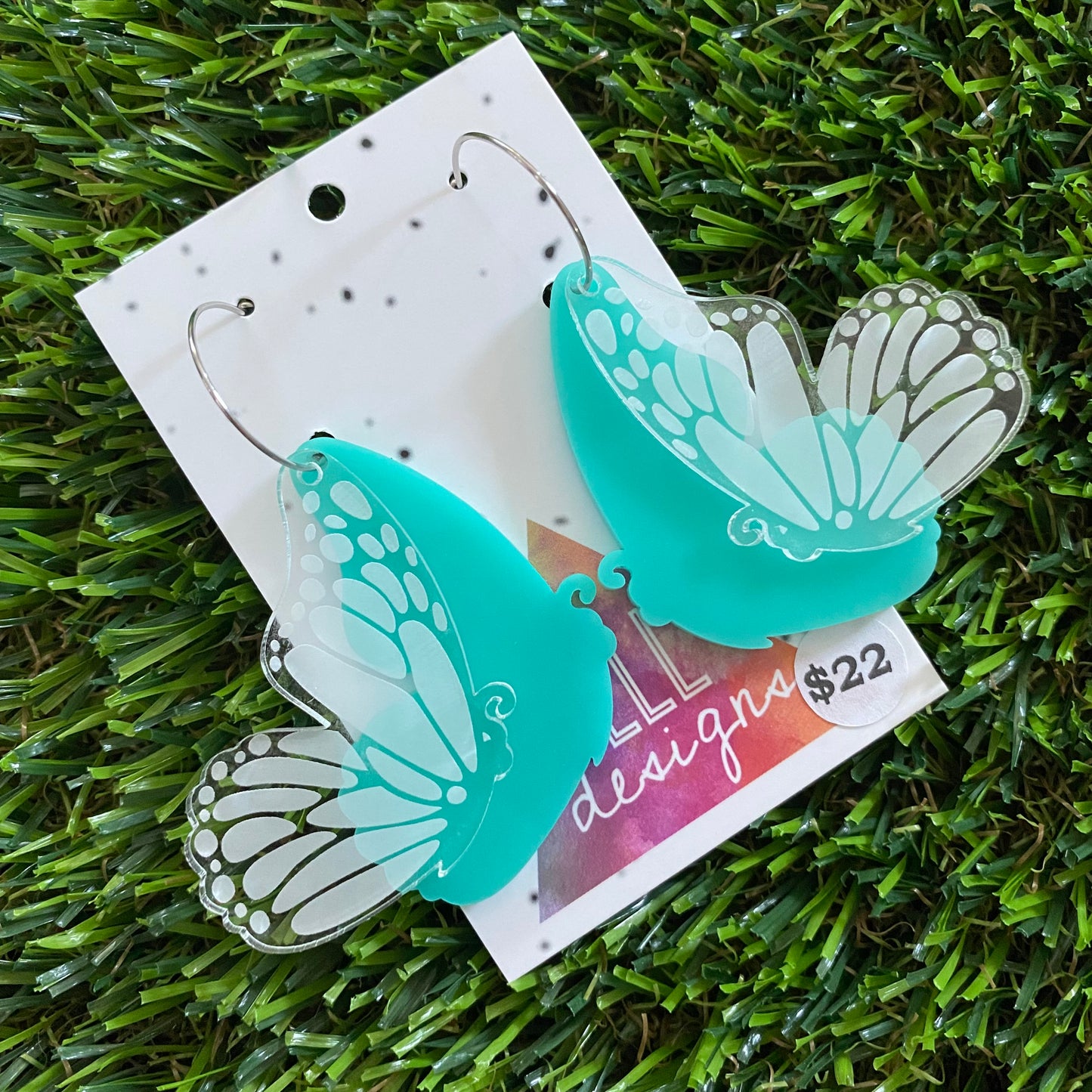 Butterfly Hoops - Mint Double Stacked Butterflies with Silver Hoops!