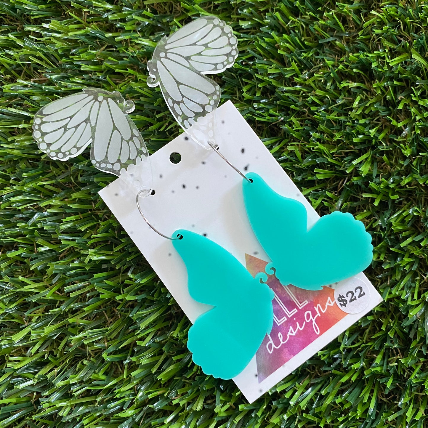 Butterfly Hoops - Mint Double Stacked Butterflies with Silver Hoops!
