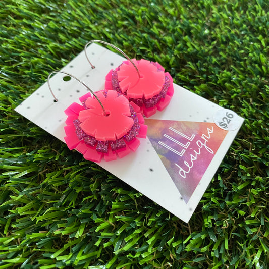 Pom Pom Earrings - Mega Pink Pom Poms with Silver Hoops!