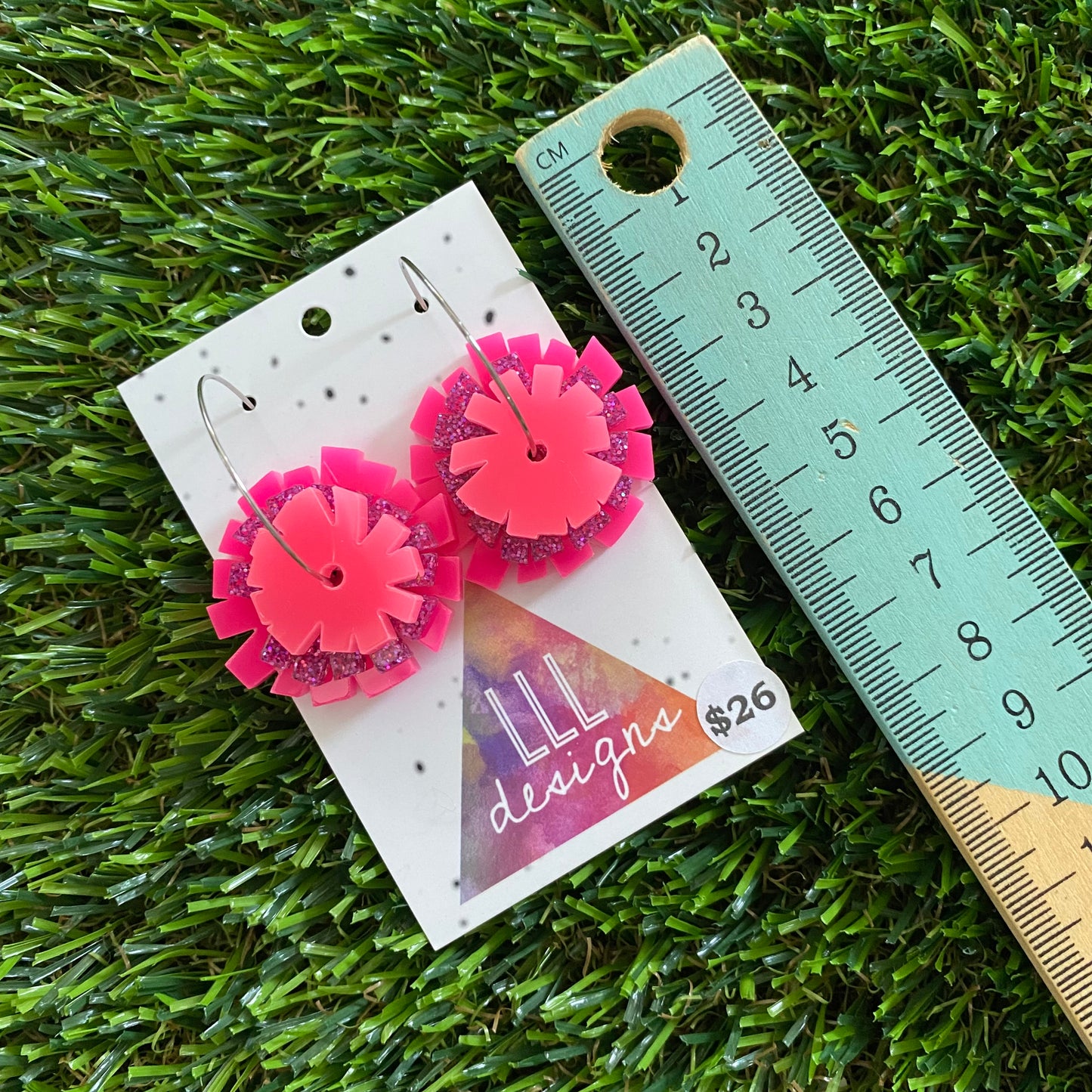 Pom Pom Earrings - Mega Pink Pom Poms with Silver Hoops!