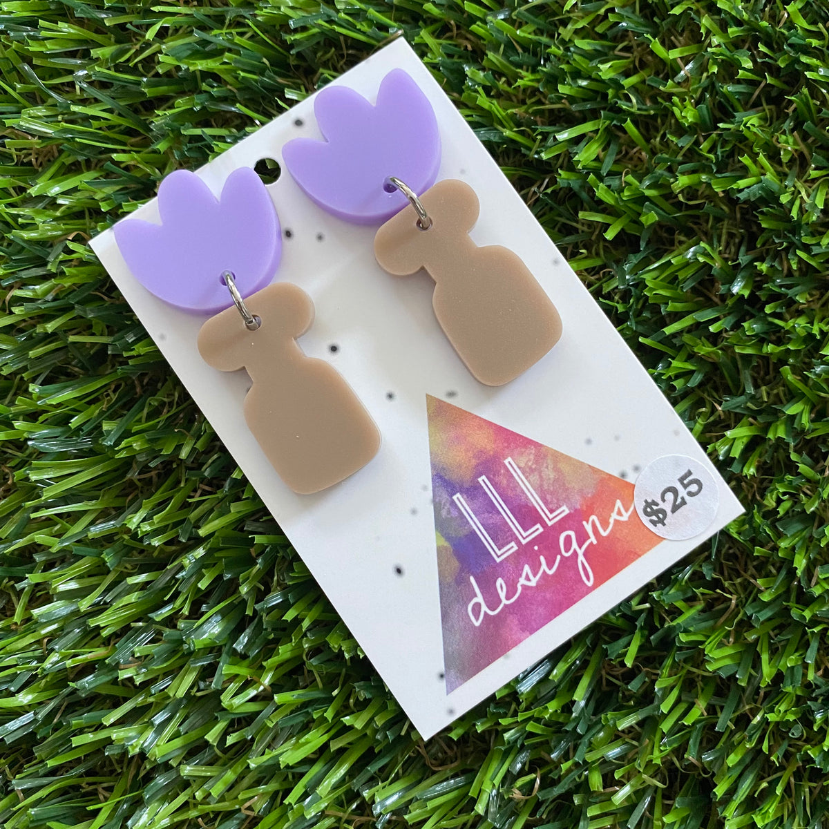 Pottery Earrings - Matte Purple Flower Vase Earrings!