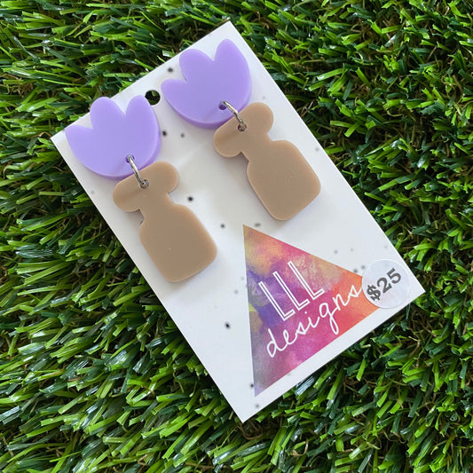 Pottery Earrings - Matte Purple Flower Vase Earrings!