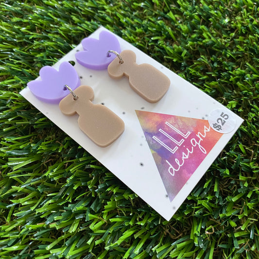 Pottery Earrings - Matte Purple Flower Vase Earrings!