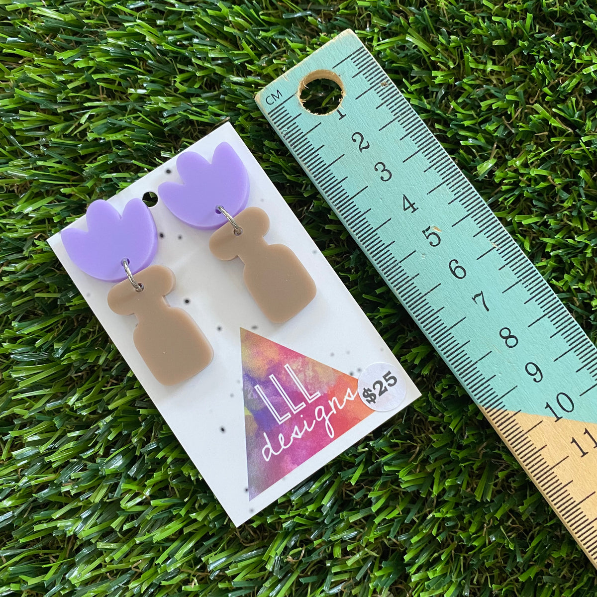 Pottery Earrings - Matte Purple Flower Vase Earrings!
