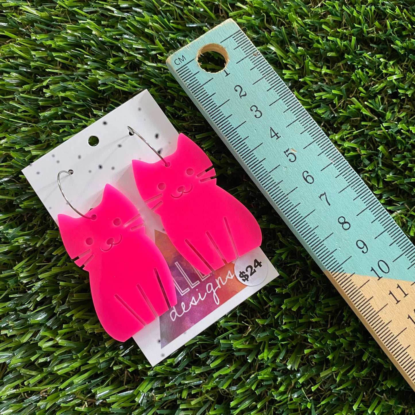 Cat Earrings - Cartoon Kitty Hoop Dangle Earrings - Hot Pink Cat Earrings!