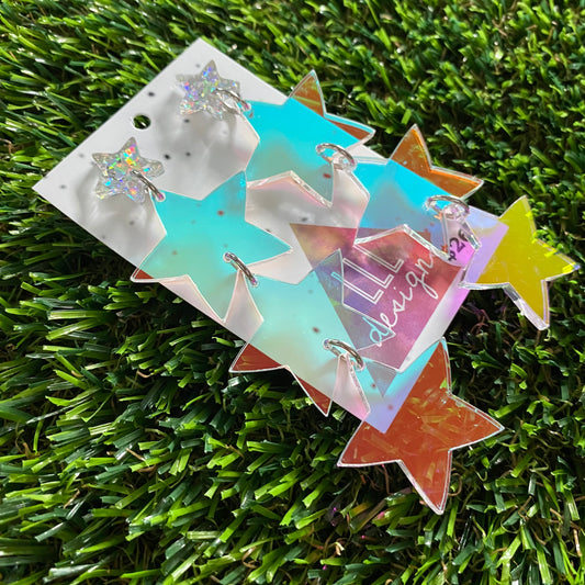 Star Earrings - Mega Iridescent Trio of Stars with Holographic Star Top!