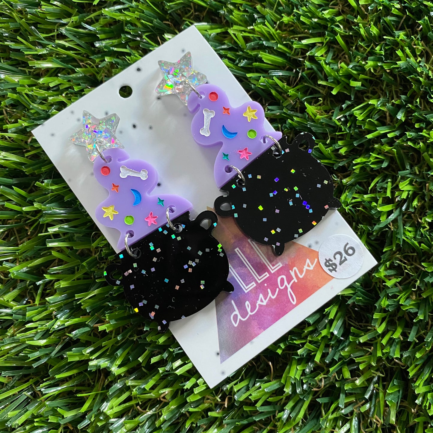 Cauldron Earrings - Mystical Cauldron with Holographic Star Top!