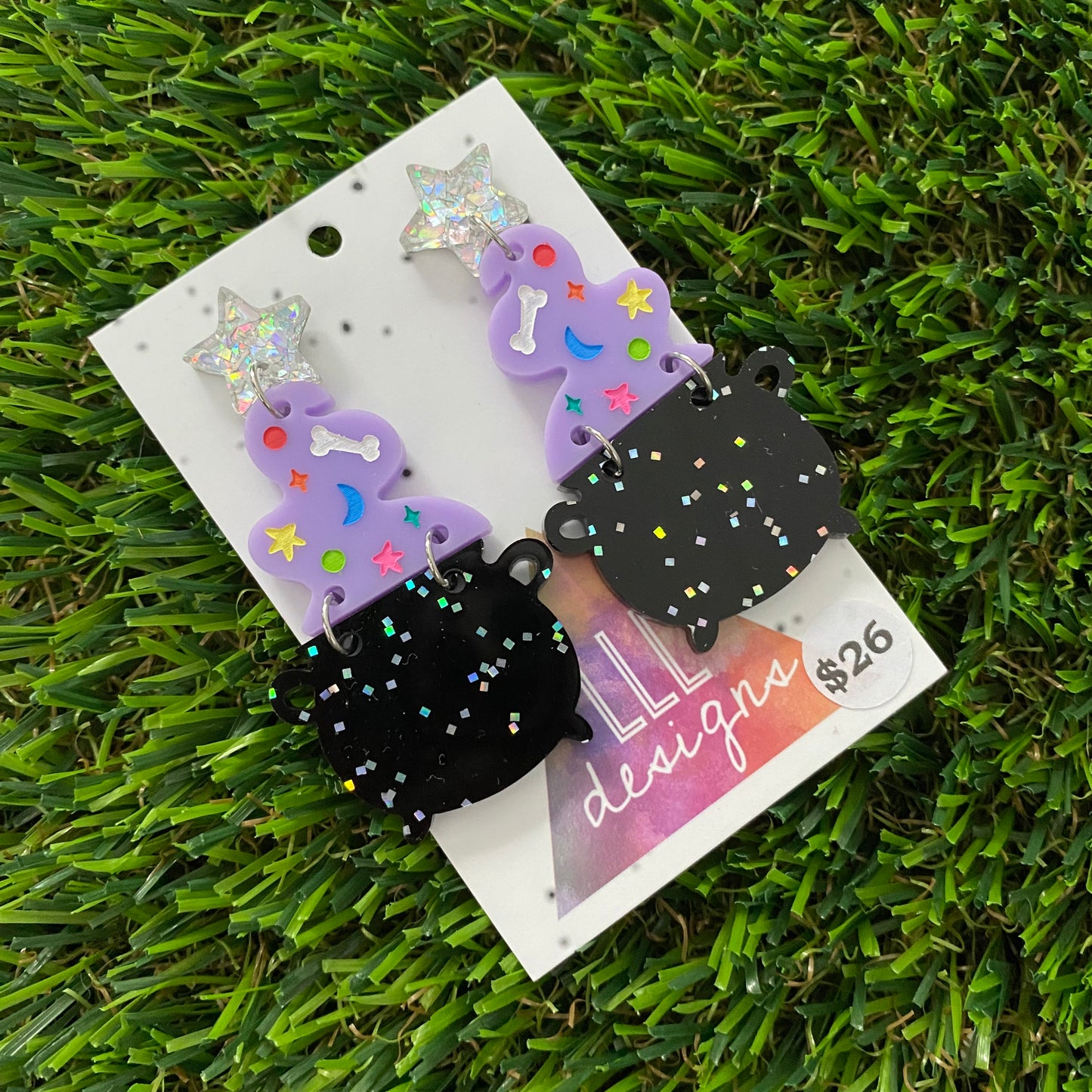 Cauldron Earrings - Mystical Cauldron with Holographic Star Top!