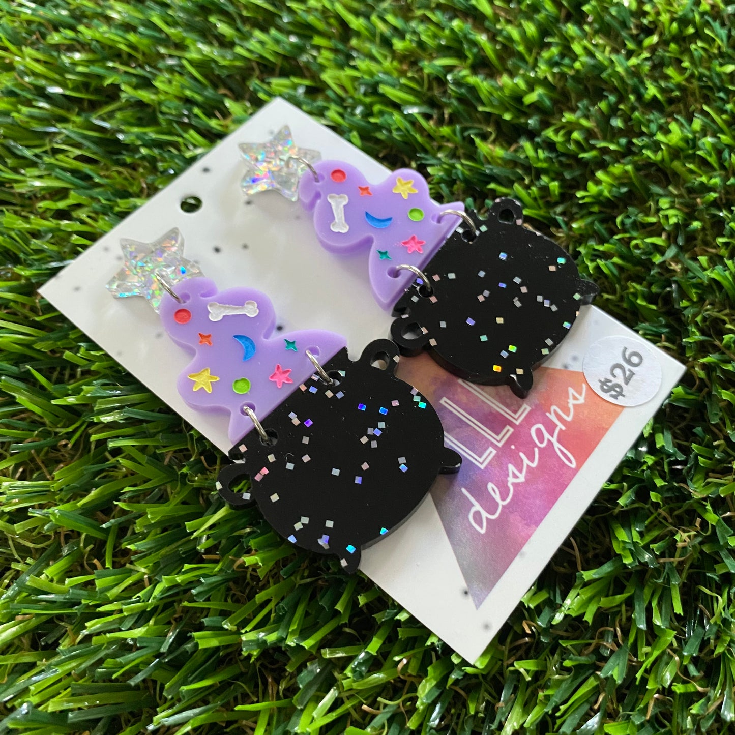 Cauldron Earrings - Mystical Cauldron with Holographic Star Top!