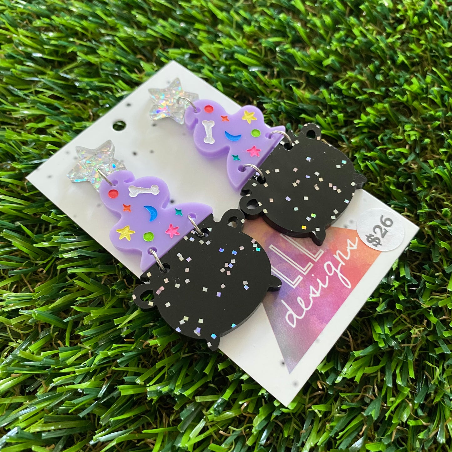 Cauldron Earrings - Mystical Cauldron with Holographic Star Top!