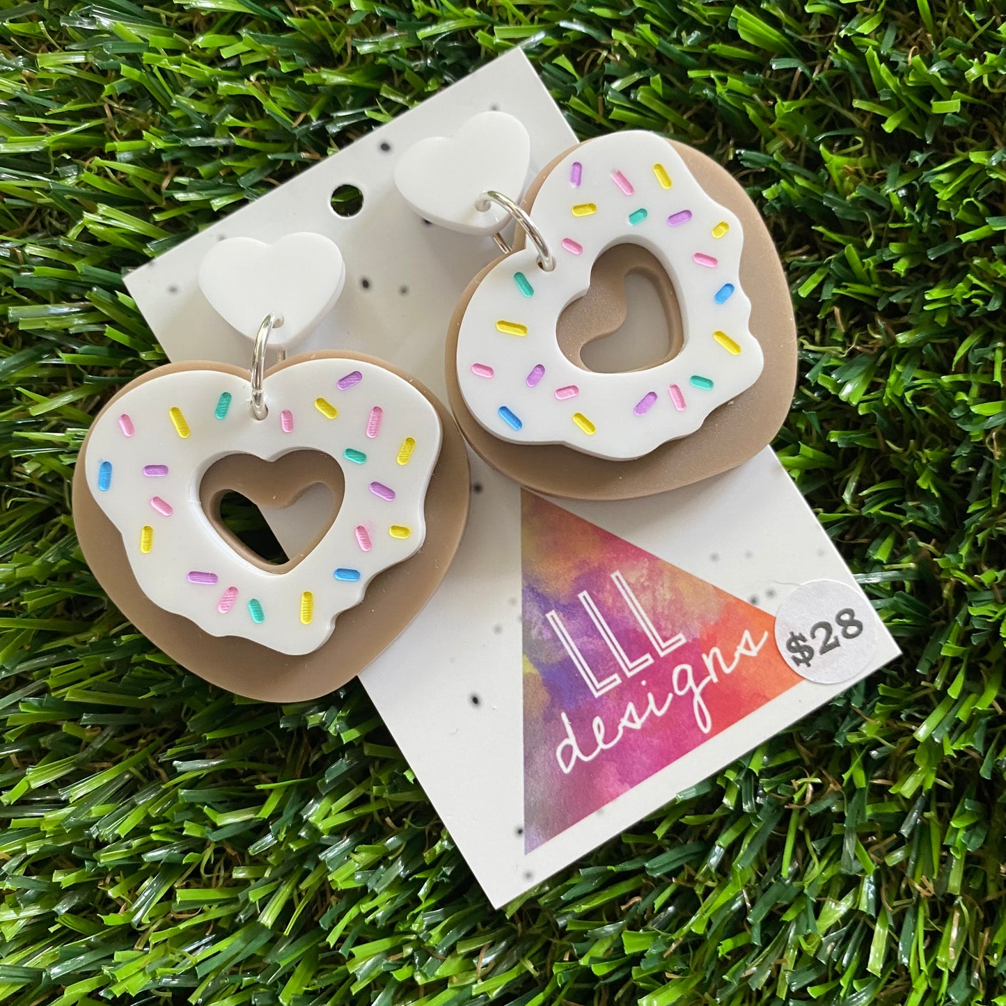 Donut Earrings - Sweet Heart Pastel Donuts with White Heart Top!