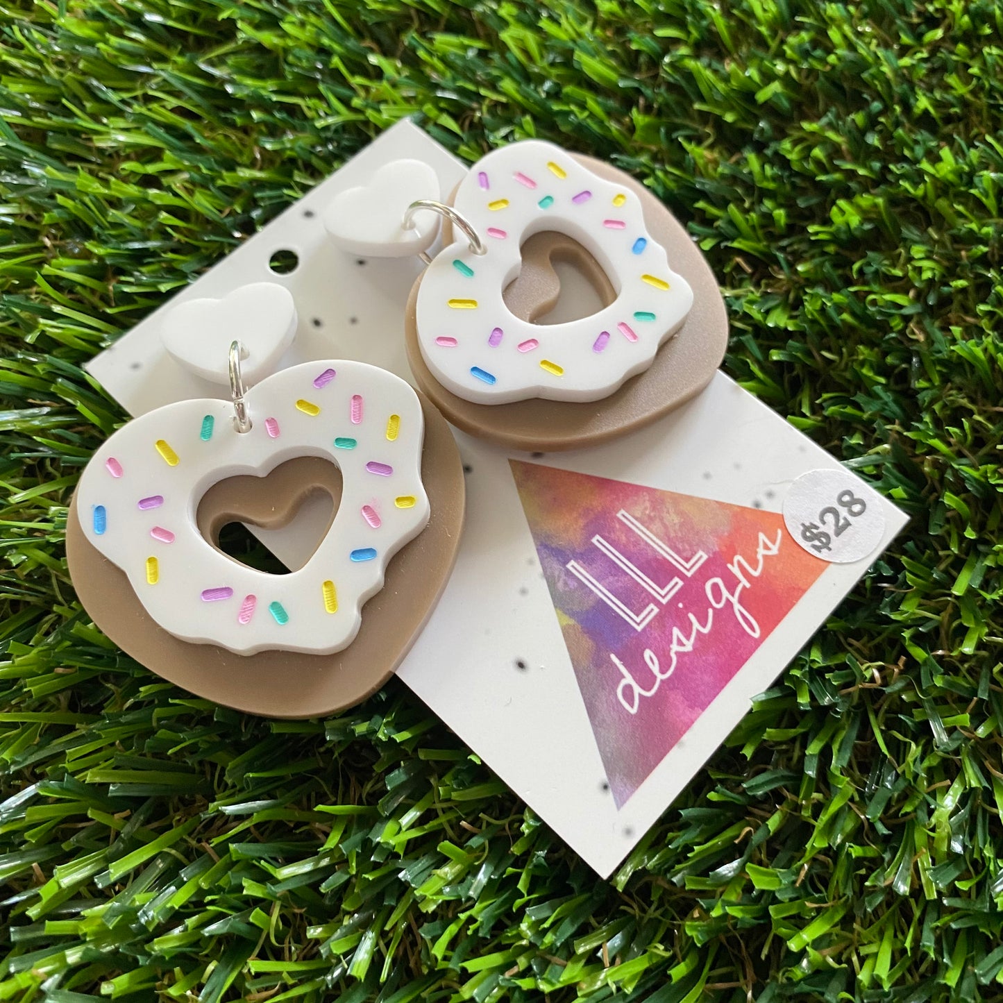 Donut Earrings - Sweet Heart Pastel Donuts with White Heart Top!